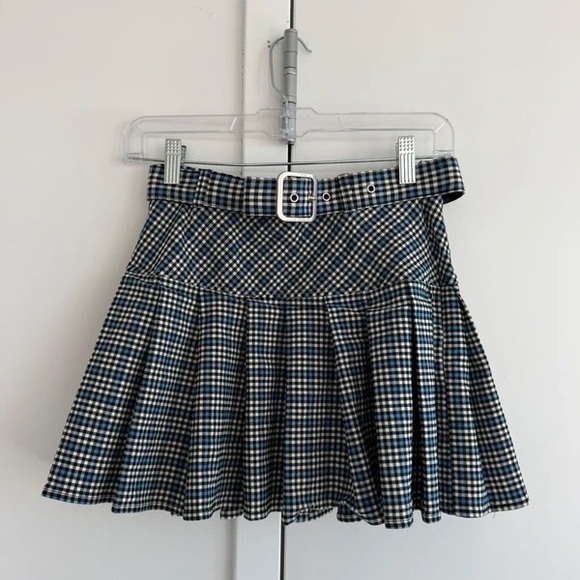 Dresses & Skirts - Women's Blue Plaid Belted Pleated Skirt